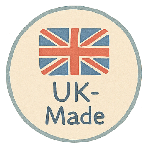 UK-Made badge with a hand-drawn Union Jack.